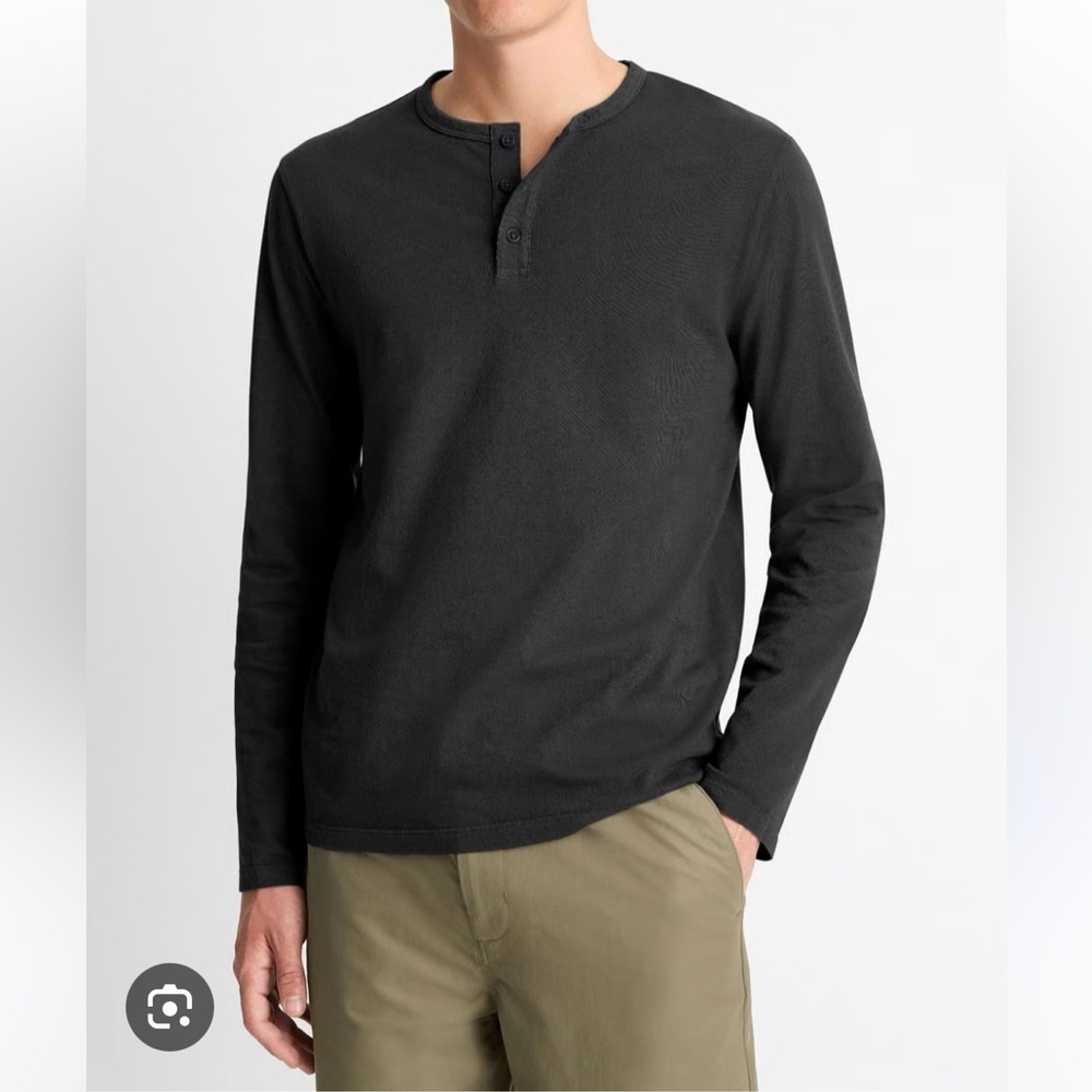 Vince Cotton 3 Button Henley Long Sleeve Top in Navy Blue size S